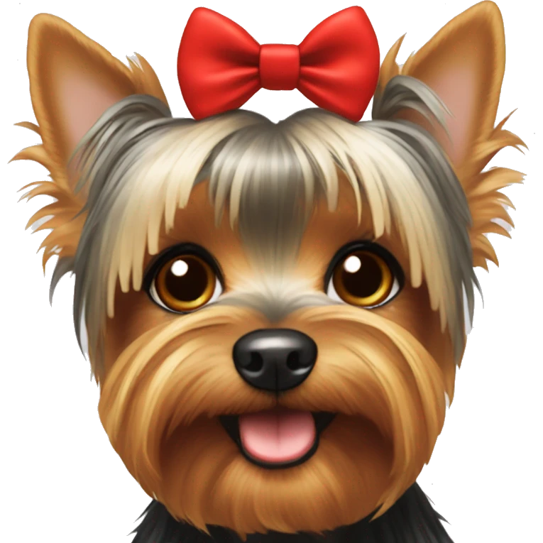 Yorkie face with a red bow on her head emoji