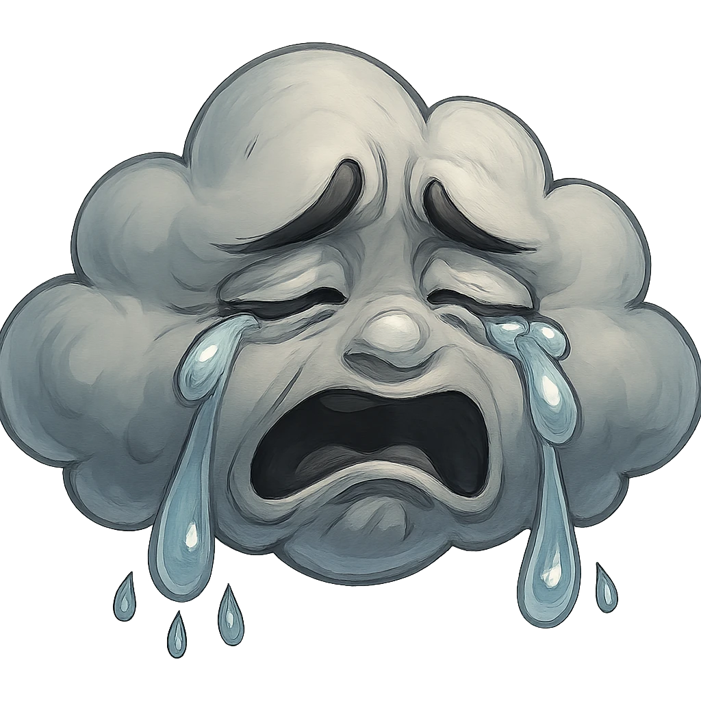 crying cloud with more expressive tears, very emotional, detailed, sad expression, cartoonish face, GPT Image style emoji