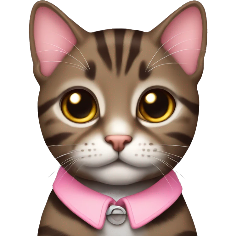  Cute dark brown tabby pink collar emoji