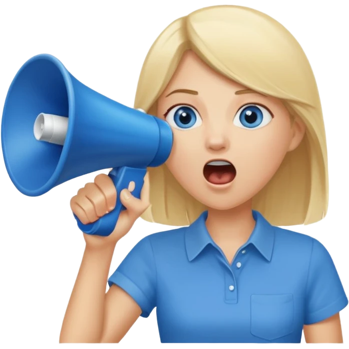  blue eyes blonde girl yelling into megaphone emoji