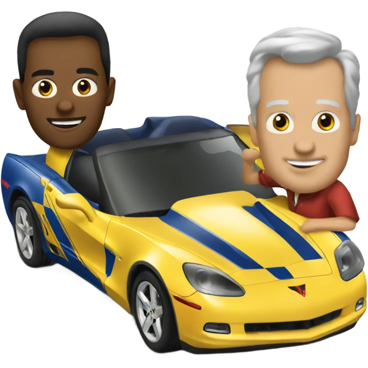 Create an emoji of two single men each driving Corvettes emoji