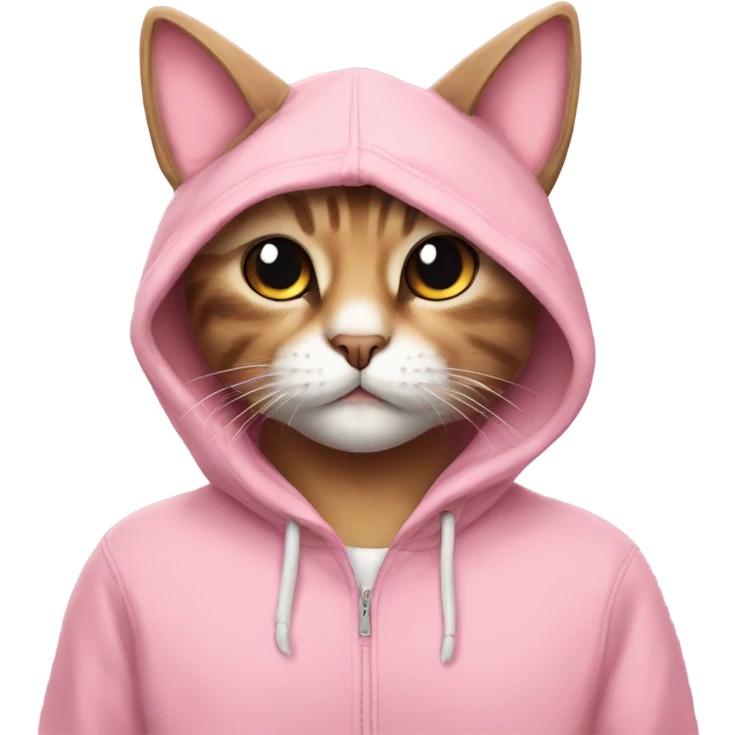 Cat wearing a pik hoodie with maskara and blush emoji