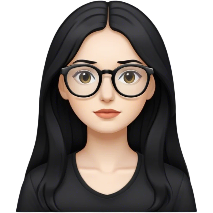 pale woman with long black hair, wearing glasses and black shirt emoji