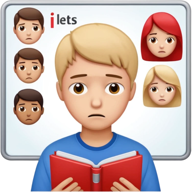 студент грустный после провального экзамена IELTS смотрит свои результаты emoji