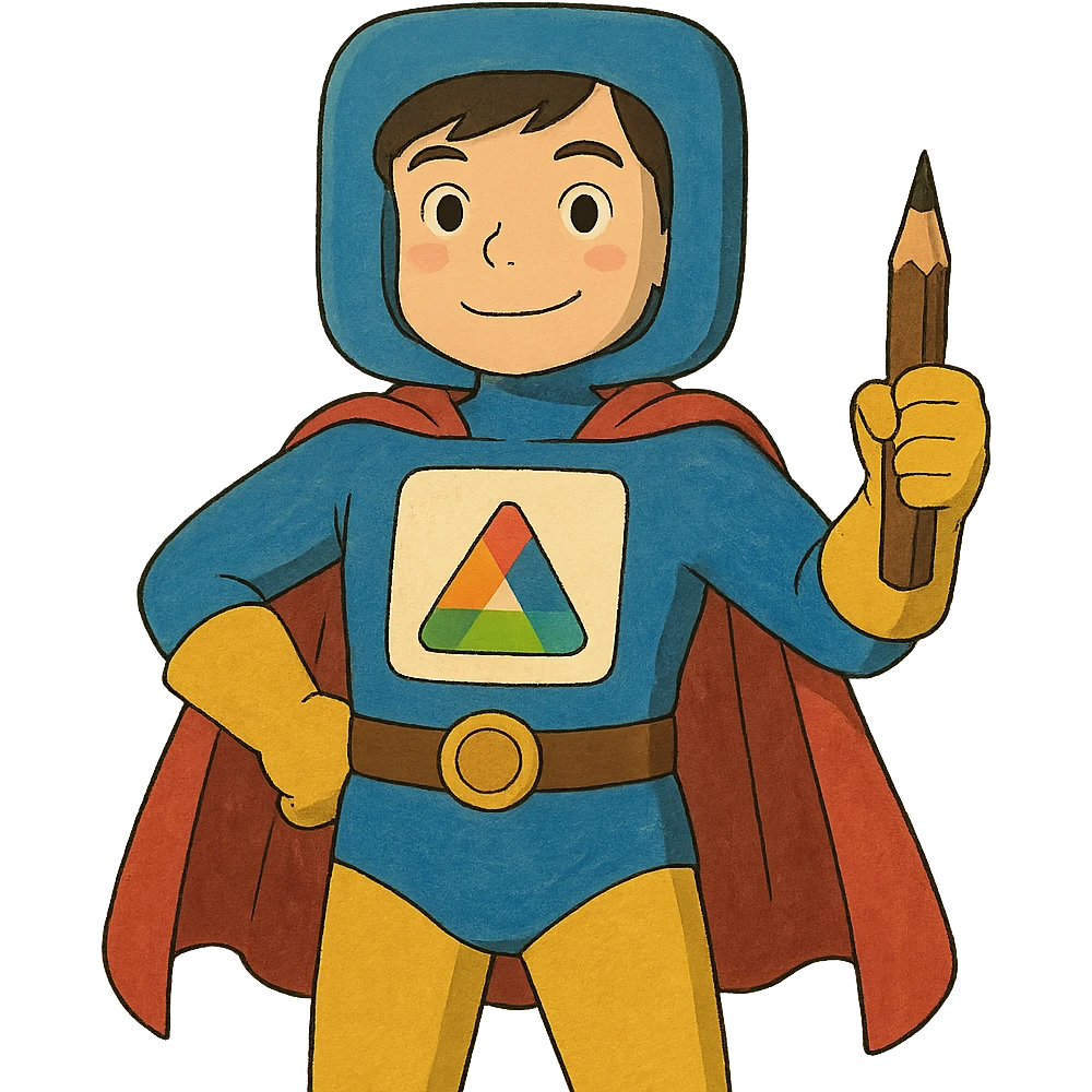 superhero character named Icon with a graphic designer theme emoji