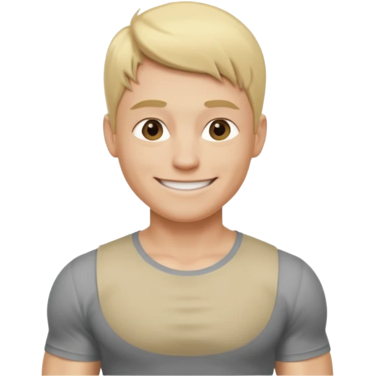 fais le meme blond, tee shirt gris mais musclé et fin qui sourie emoji