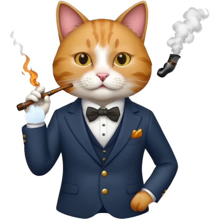 Cat with a pipe and suit emoji