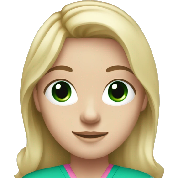 pale blonde girl with long wavy hair and green eyes wearing pink scrubs and stethoscope  emoji