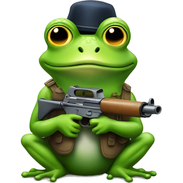 A silly frog with a gun on its head emoji