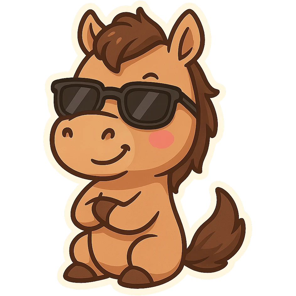 A horse is showing off his new sunglasses with a proud expression emoji