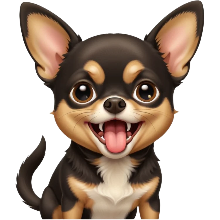 A high-resolution photo-realistic digital illustration of a black and tan chihuahua with big eyes yawning. emoji