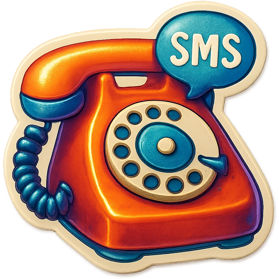 An SMS sticker with a vintage phone and bright colors emoji