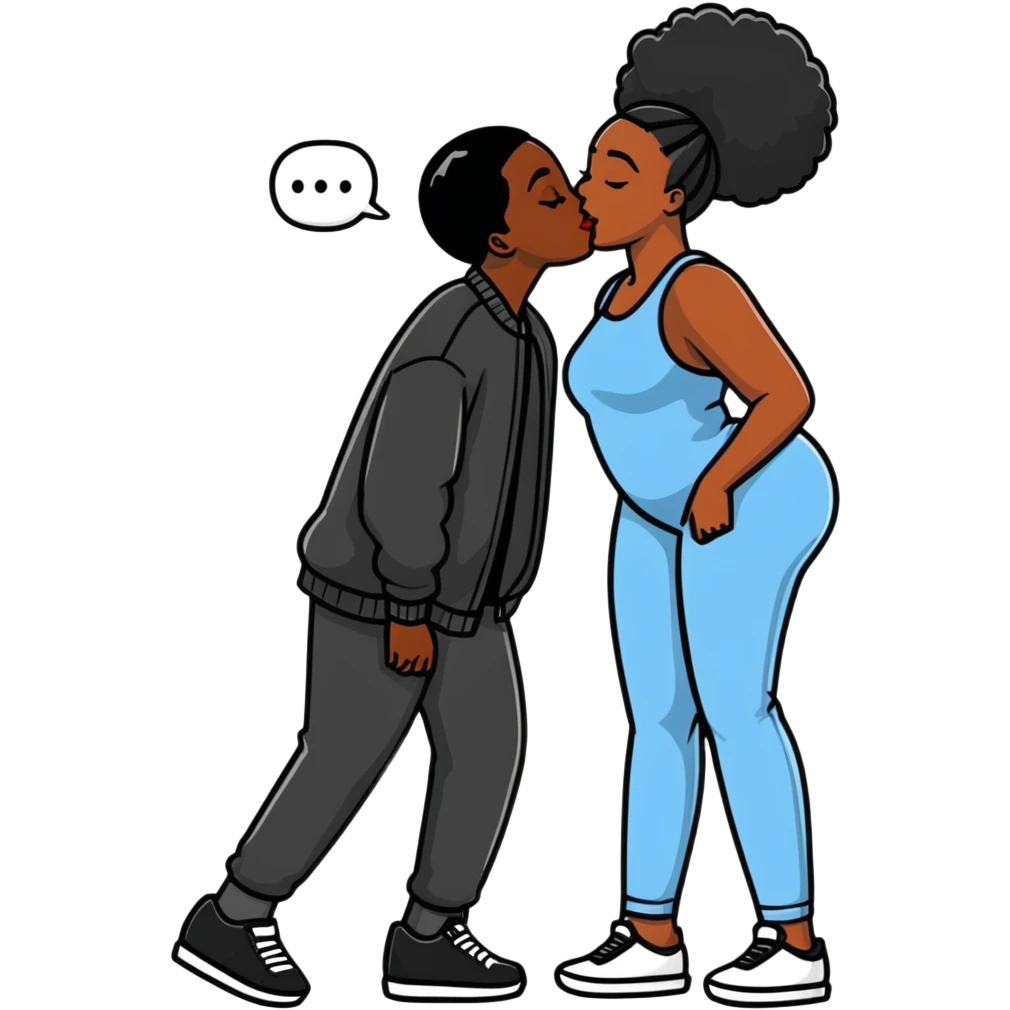 Black man kissing black woman emoji