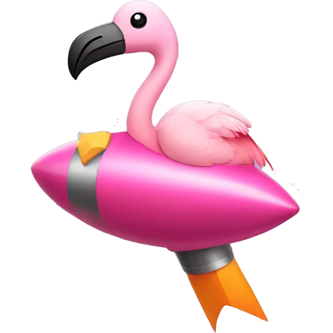 Pink flamingo on a rocket ship  emoji