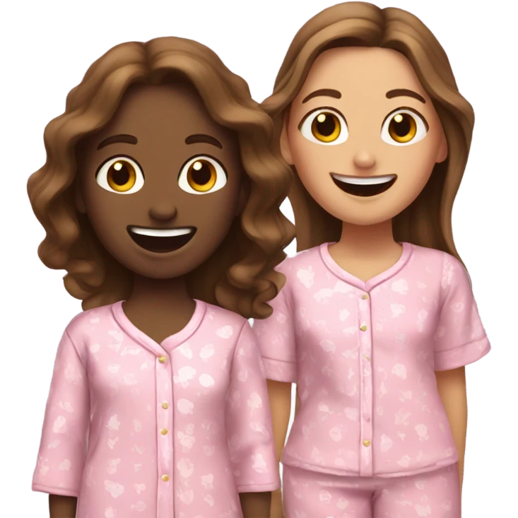 2 white/arab girls with brown hair laughing together in pink pjs emoji