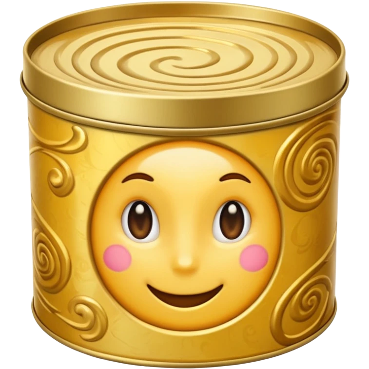round metal tin, slightly open, with glossy golden wax inside, soft swirls on surface, no extras, soft lighting, subtle shadows, emoji scale emoji