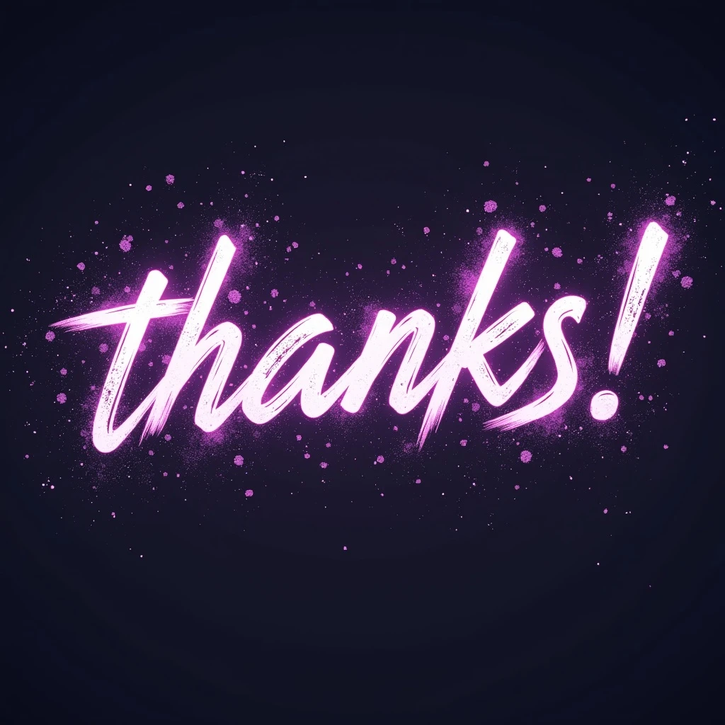 "thanks!" cyberpunk style text splash overlay lavender, streamer overlay, brush-font emoji