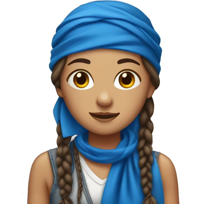 Brunette girl with braids and blue bandana around her neck emoji