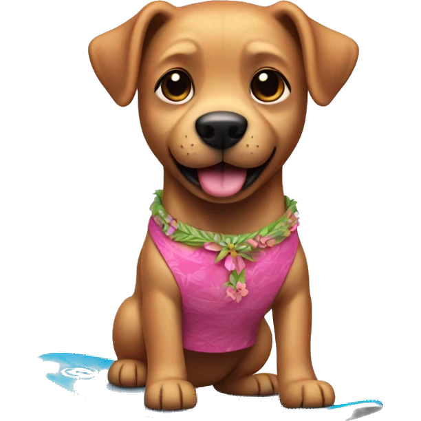dog surfing in pink hula skirt emoji