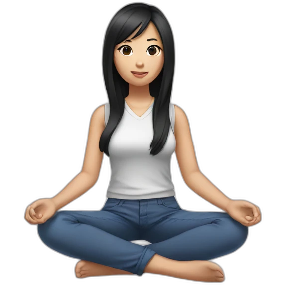 Asian girl with black hair Cross legged emoji