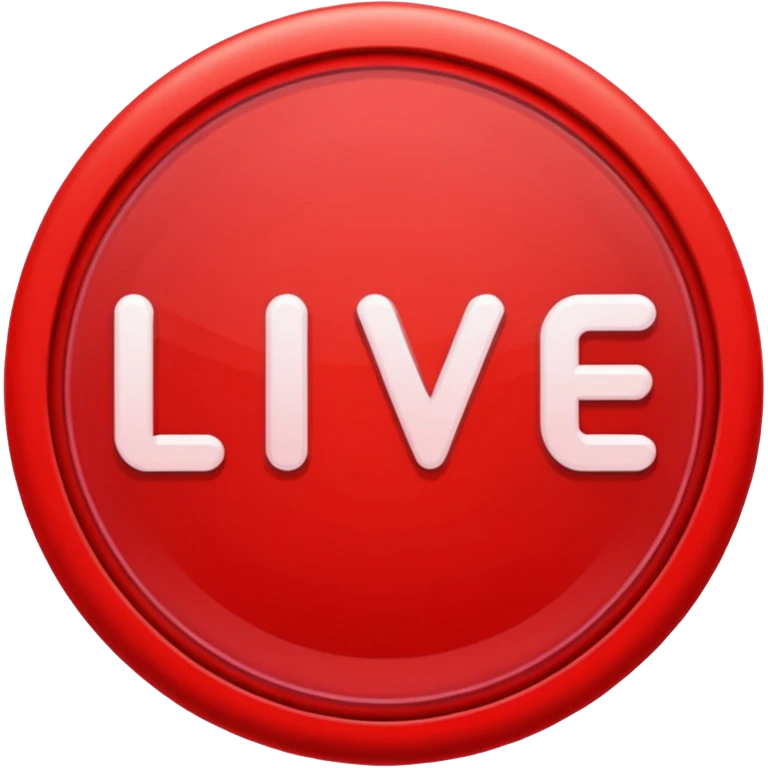 "LIVE" text badge, bold white letters on neon red rounded rectangle background, soft red glow, modern broadcast indicator style, Twitch/YouTube live aesthetic, black background emoji