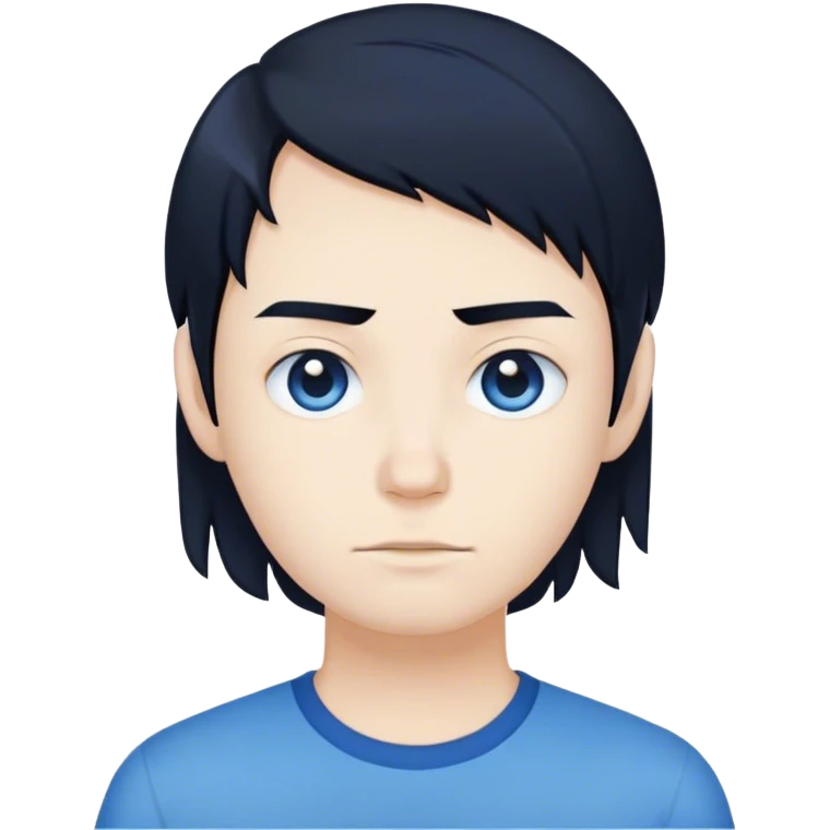 a human with black hair and white skin wearing a blue marice shirt that says Aegisum emoji