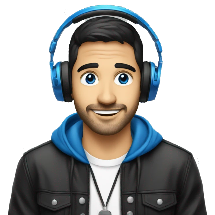 dj español, rubio, con ojos azules en una fiesta emoji