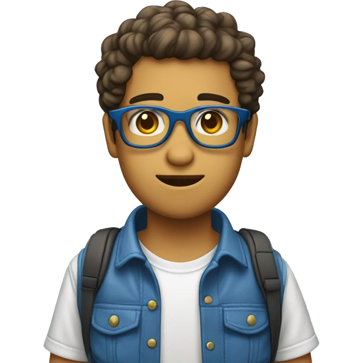 Joven con gafas, camisa azul y mochila, cabello liso emoji