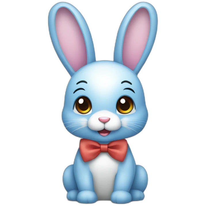 Cute blue bunny with bow tie emoji