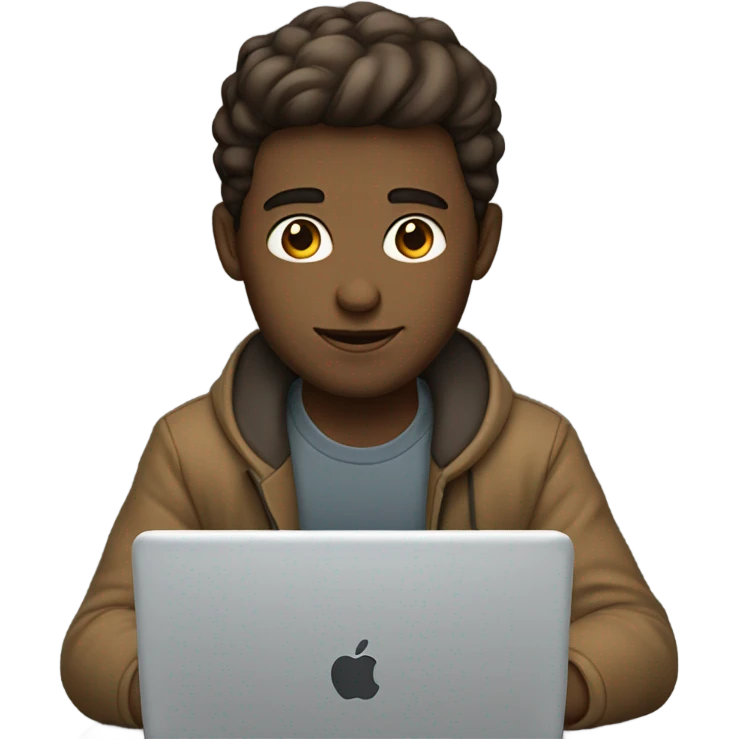 white-skinned male brown hair product designer sitting with macbook emoji