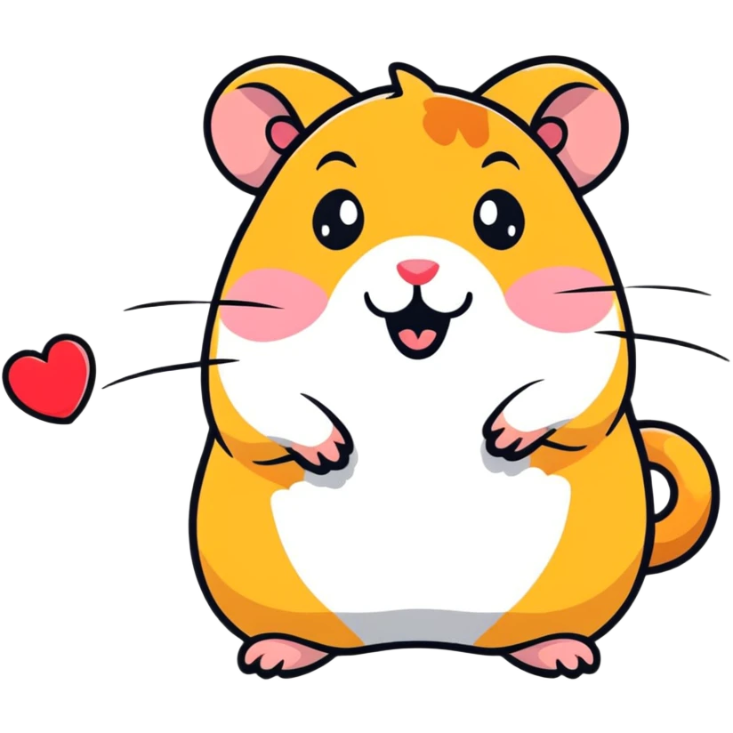 A cute little laughing hamster surrounded by hearts  emoji