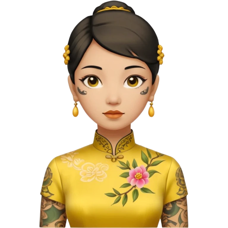 ancient woman with tatooed on neck and face and yellow cheongsam emoji