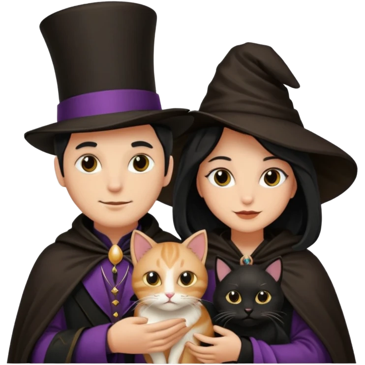 magician couple and their pet cat emoji