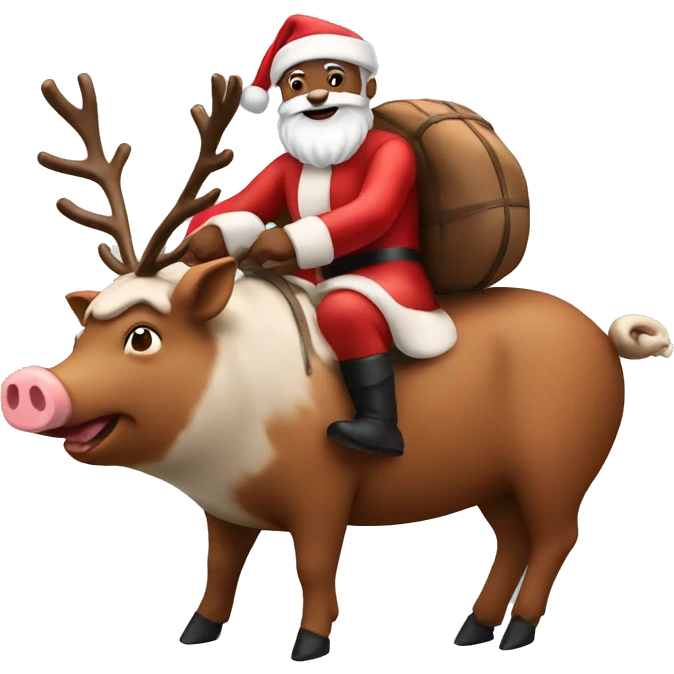 Brown Santa riding a reindeer pig emoji