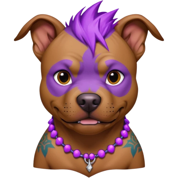very tattoed brown face pitbull dog with purple spiky hair scary emoji