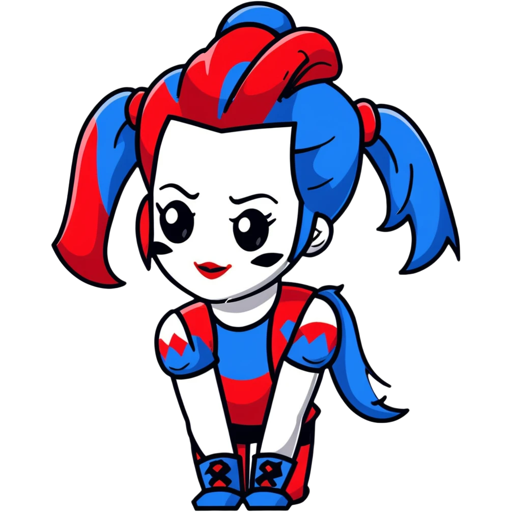 Harley Quinn style hair with red and blue ponytails emoji