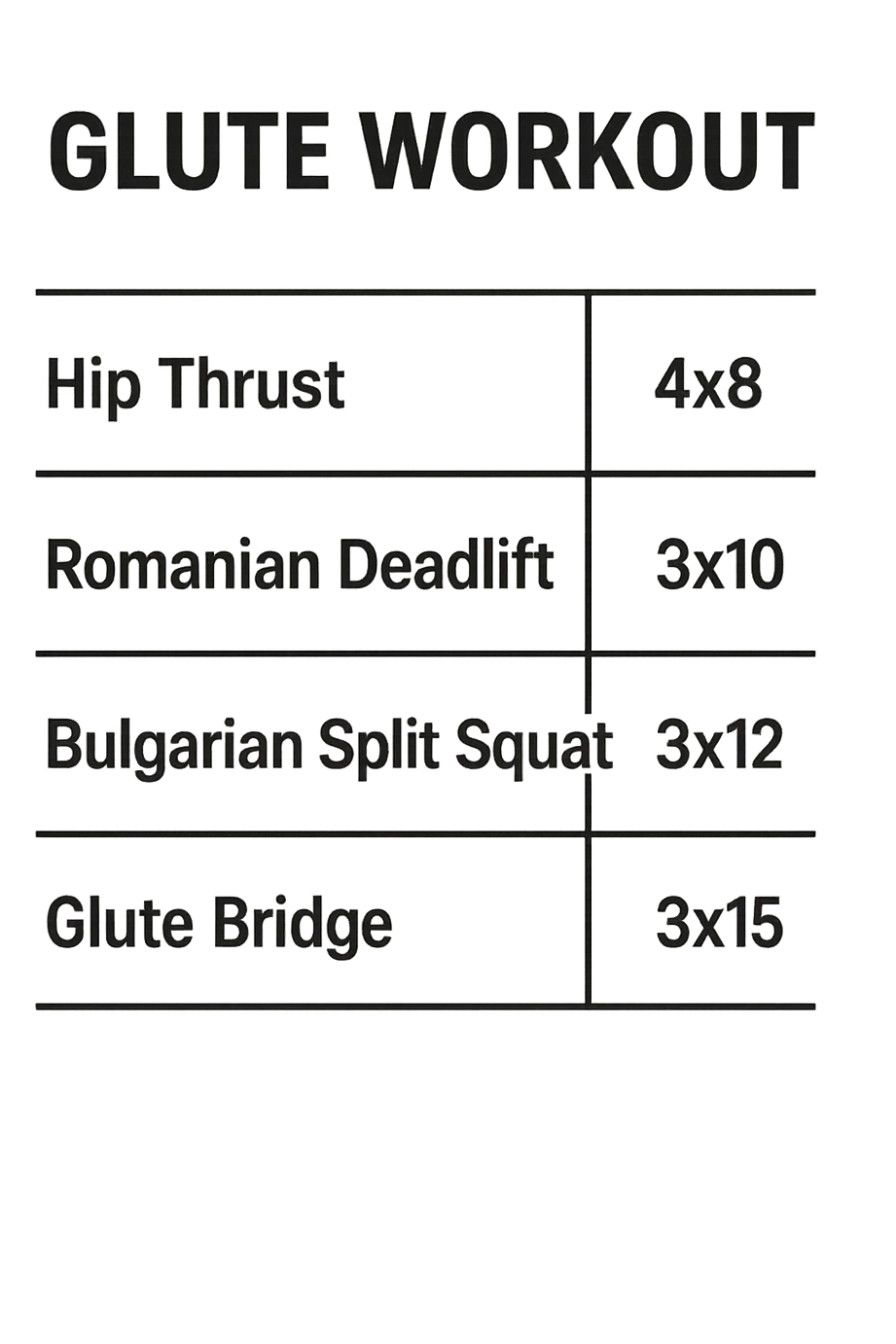 scheda di allenamento glutei con le reps scritte (tipo 4x8 ecc), iperrealistico 4k emoji