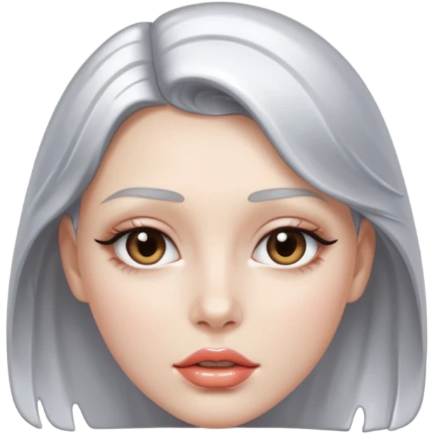 slightly parted lips, silver chrome material, glossy wet shine, seductive aesthetic emoji