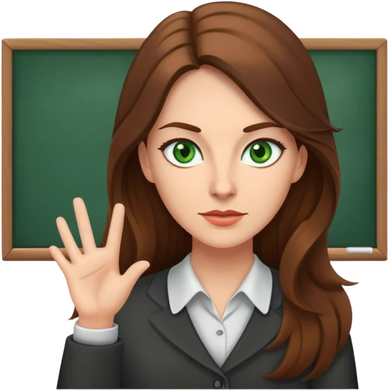 Ironic  female teacher with long Brown hair and Green eyes emoji