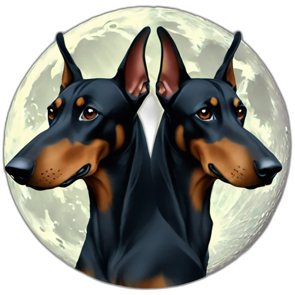 Two dobermans no cropped ears with big moon emoji
