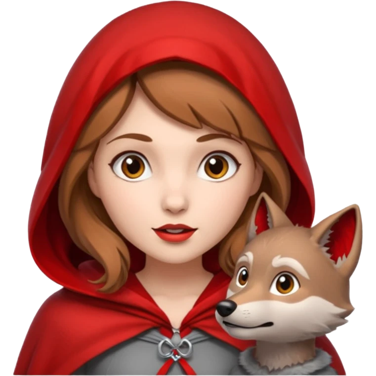 Caperucita roja hablando con el lobo en el bosque emoji
