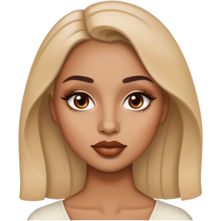 ايموجي امراءة بشره قمحيه انف صغير مكياج جميل شفايف متوسطه مع ليب لاينر بني و قلوس و جميله  emoji