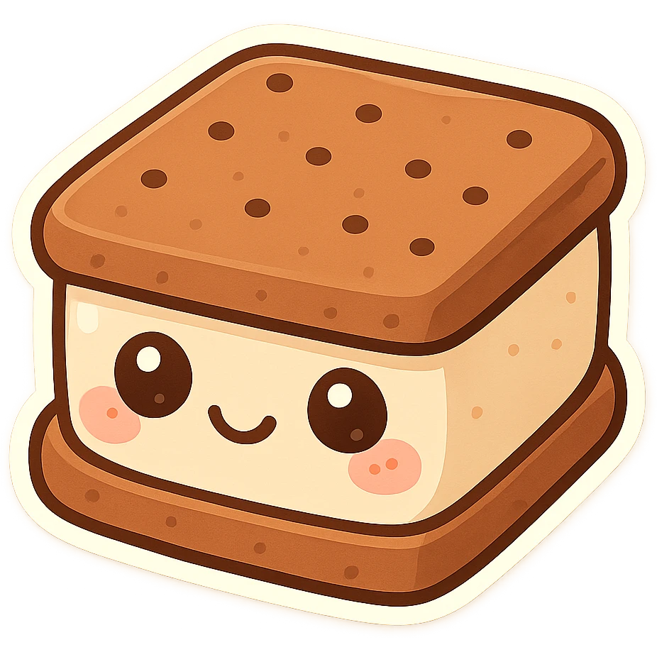 cute ice cream sandwich, chibi style, big eyes, blushing cheeks emoji
