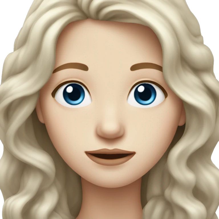 Pale skin woman with long wavy brown hair blue eyes emoji