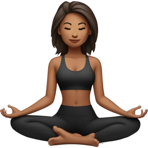 mujer con el cabello rojo y piel blanca haciendo yoga con ropa negra emoji