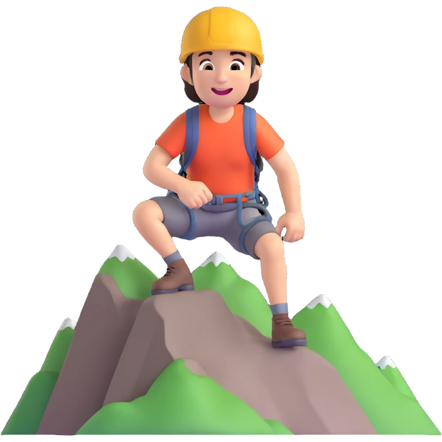a person climbing a mountain, laughing joyfully, energetic emoji