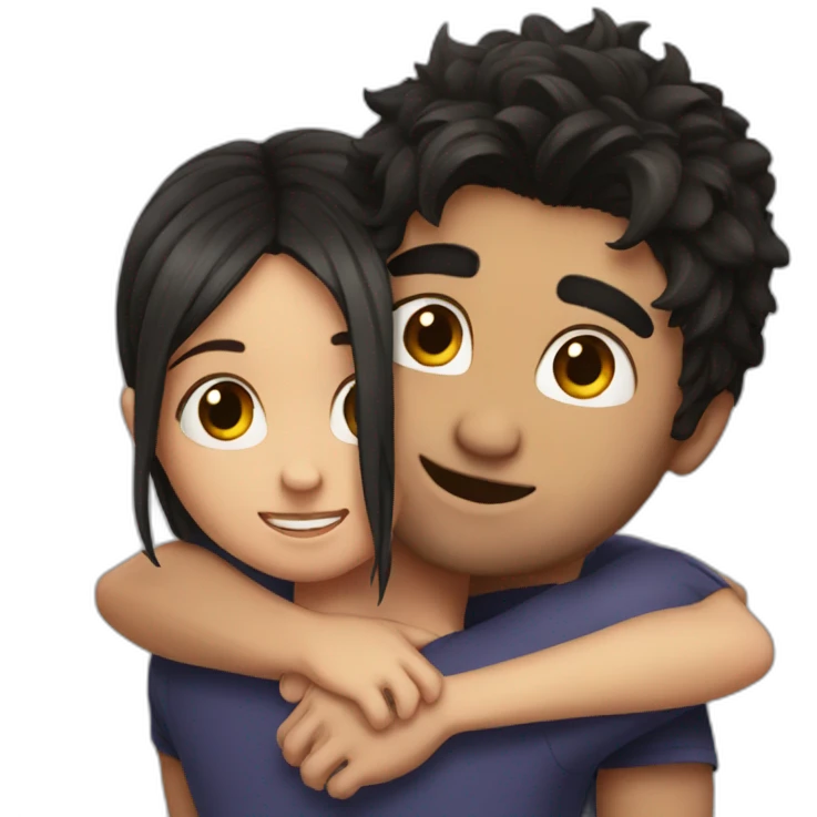 a man dark hair hug a girl dark hair emoji