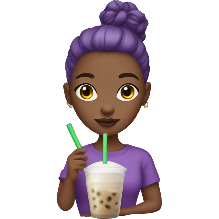 Black girl with purple shaved head drinking boba tea emoji