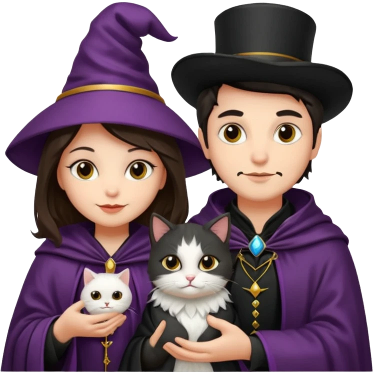 magician couple and their pet cat emoji