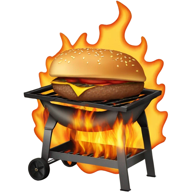 A BBQ that is on fire with a delicious hamburger on it. emoji